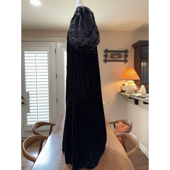 Vintage David Brown x Saks Velvet Maxi Gown Black Satin Puff Sleeves L USA Opera - Picture 10 of 13